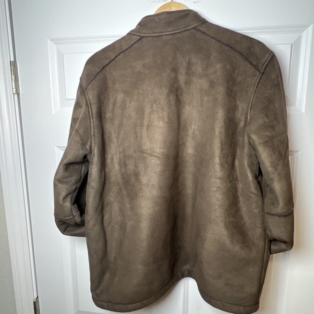 Claiborne Outerwear Mens Large Brown Faux Suede Sherpa Lined Jacket Coat Y2K - Picture 2 of 12